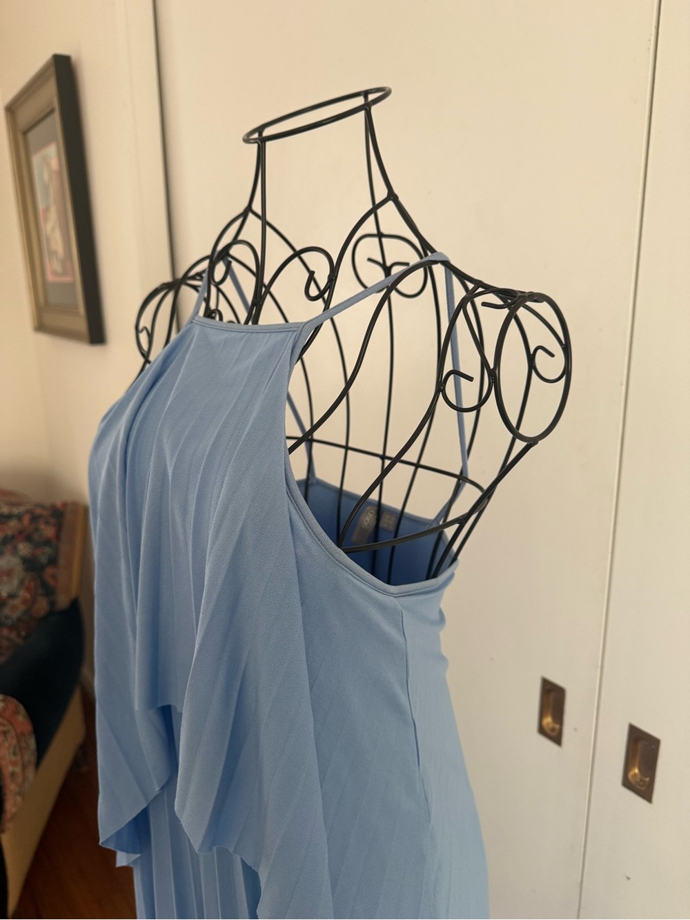 NWT ASOS Light Sky Blue Pleated Maxi Influencer Dress with Cascade Overlay Sz 0 - Picture 5 of 11